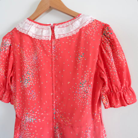 70s puff sleeve flower dress / red