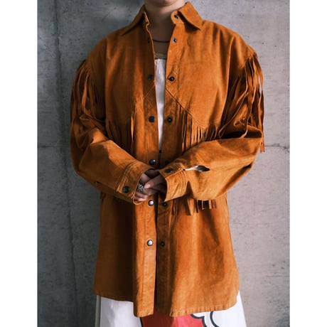 camel leather jacket with fringe