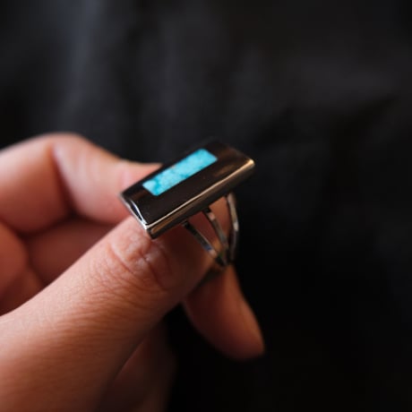 inlay square ring / turquoise "Harlan & Monica Coonsis"