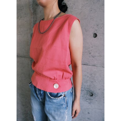 60-70s back button linen tops