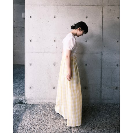 70s white × gingham check dress