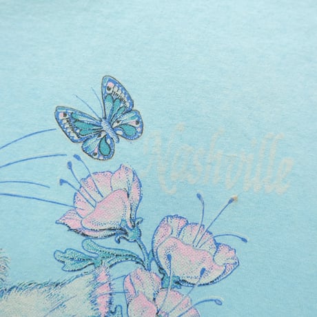 old print tee "cat" / blue