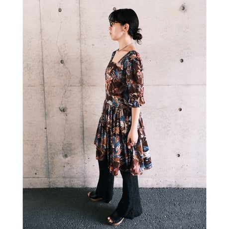 70s Animal print gather dress