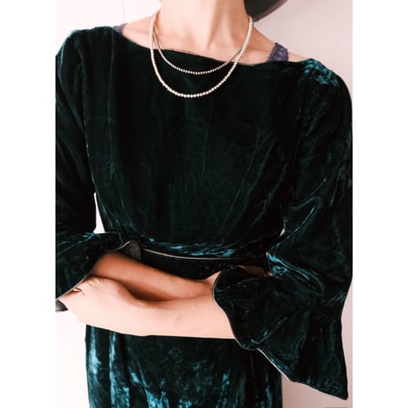 〜70s velours dress / green