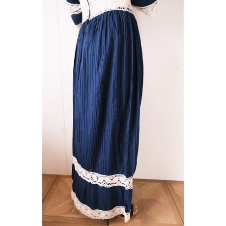 cotton × lace dress / navy