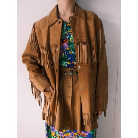 60-70s vintage leather jacket with fringe