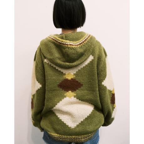 "argyle" mohair hooded knit / made in Italy