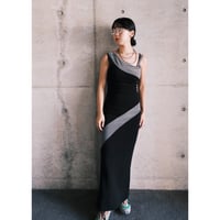 one shoulder dress black×gray with lamé