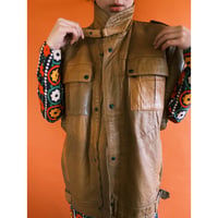 leather big vest / camel