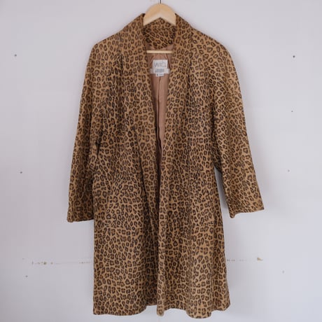 leopard leather coat / made in USA