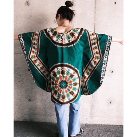 ethnic poncho tops “green”