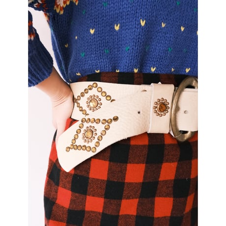 leather × studs belt / made in USA