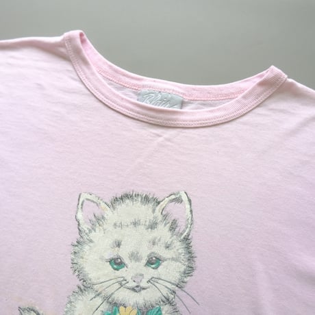 old print tee "cat" / pink