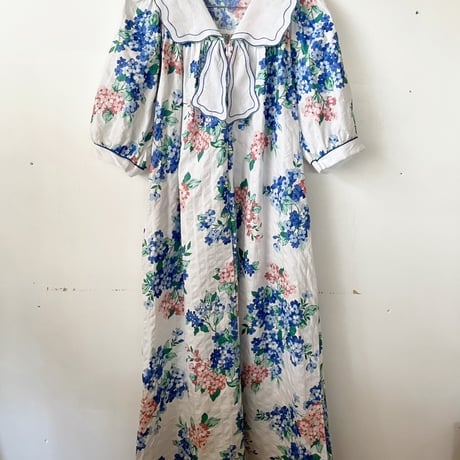 flower dress with big collar / made in USA