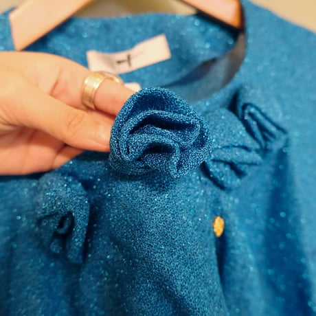 japan vintage / lamé cardigan with blue rose