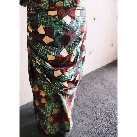 African batik dress / green × gold