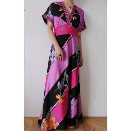 70s vintage flower print poly dress