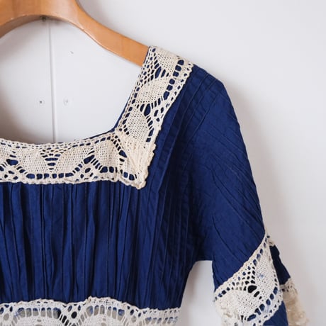 cotton × lace dress / navy