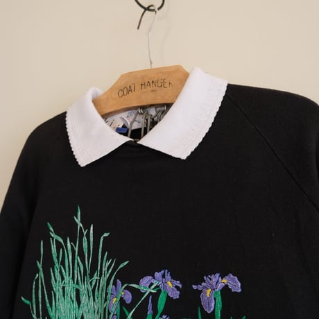 flower print sweat with collar