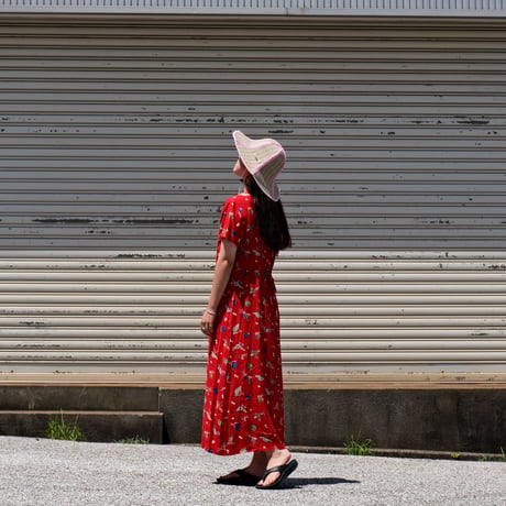 Hat & Flowers print red dress
