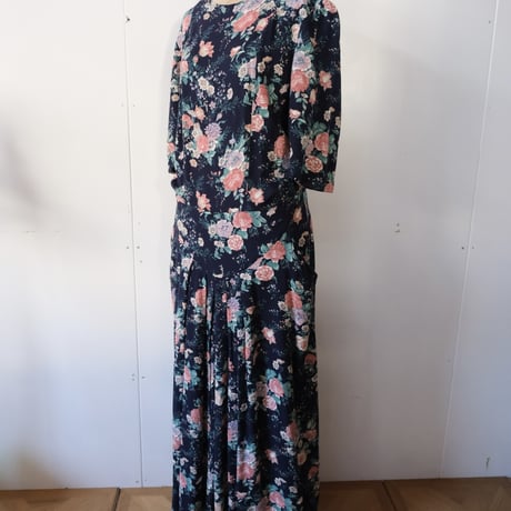 rayon flower dress / navy