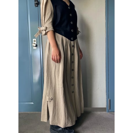 Tyrolean long dress / black × beige