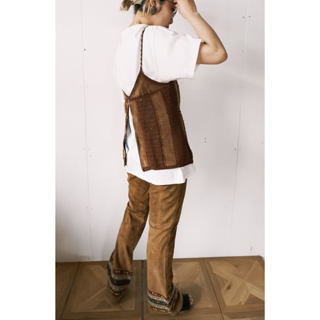 leather × crochet camisole