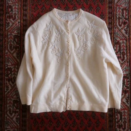 60s vintage / beads embroidery knit cardigan