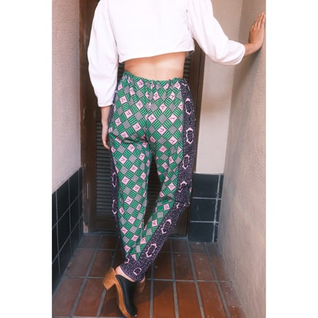 African batik pants / green×pink