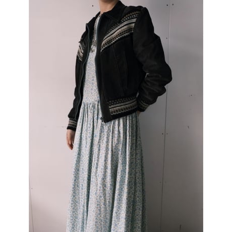 leather × knit jacket / charcoal gray
