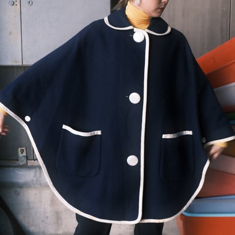 〜60s vintage navy wool poncho