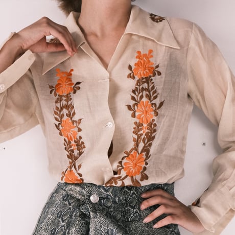 see-through embroidery shirt