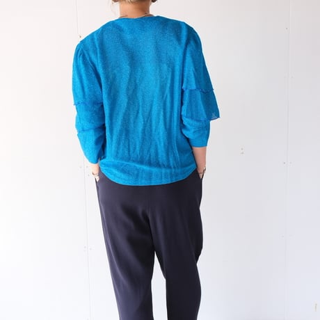 japan vintage / lamé cardigan with blue rose