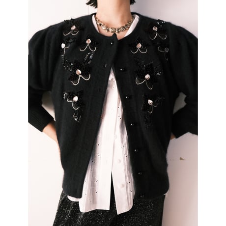 angora knit cardigan with ribbon