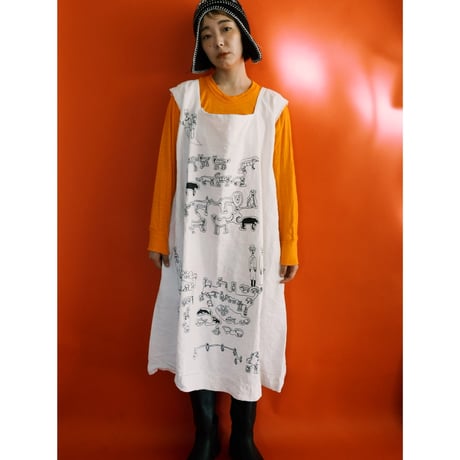 eski. × 画楽 / hand paint antique linen dress