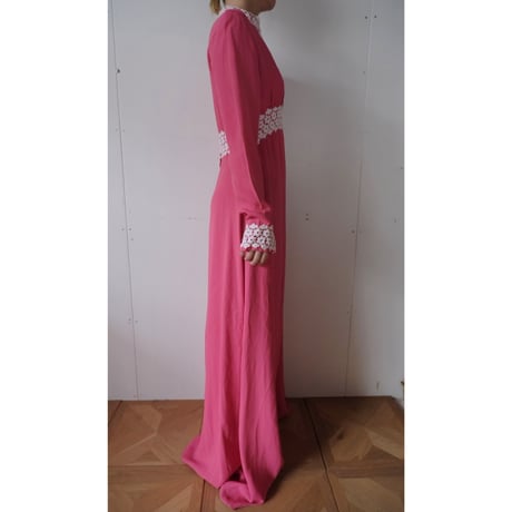 〜70s vintage pink×lace dress