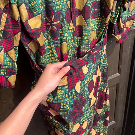 African batik dress / green × gold