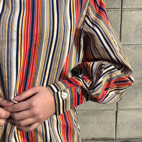 70s big collar stripe shirt
