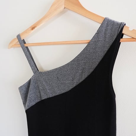 one shoulder dress black×gray with lamé