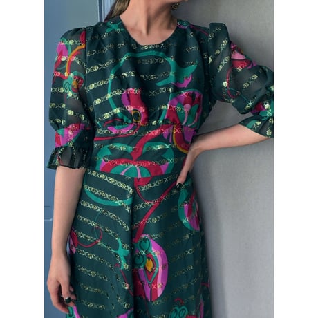 unknown / old long dress (green×gold)