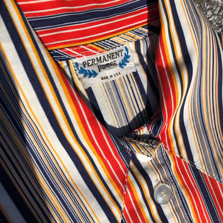 70s big collar stripe shirt