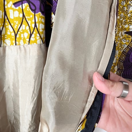African batik purple×mustard dress with animals