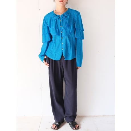 japan vintage / lamé cardigan with blue rose