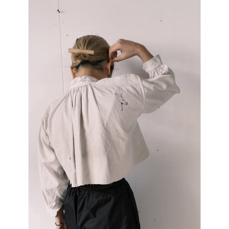 eski × 画楽 / hand paint "birds" antique smock