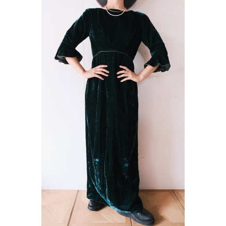 〜70s velours dress / green