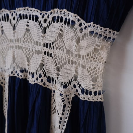 cotton × lace dress / navy