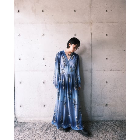 70s crimplene blue dress “birds”