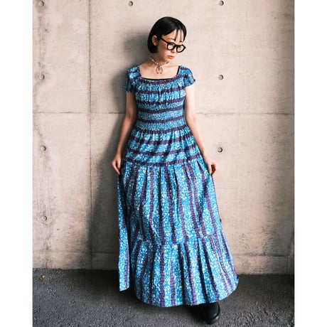 African batik designed dress “blue×purple”