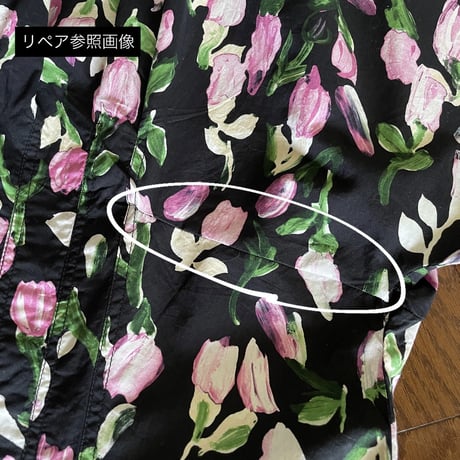 “MARNI” neck ribbon black×flower print dress