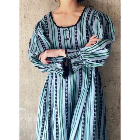 stripe tyrolean dress (blk×blu)